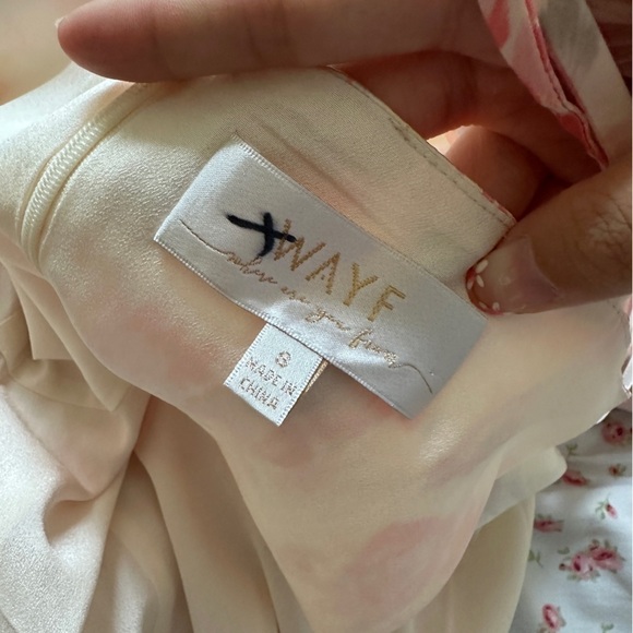 WAYF Verona Etched Floral Gown White Pink Watercolor Maxi Aline Split Slit Dress - Picture 8 of 10